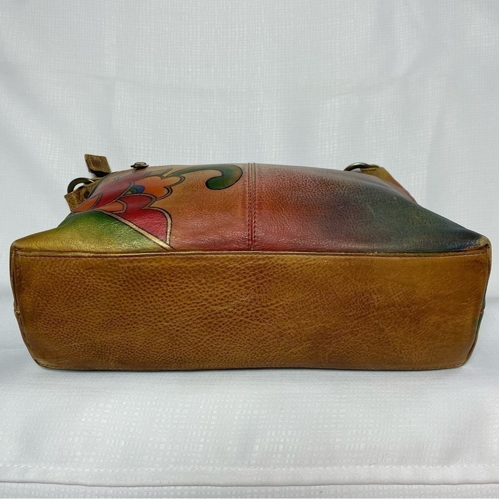 Anuschka Gorgeous Hand Painted Medium Zip Top Genuine Brown Leather Hobo Bag - Picture 3 of 15